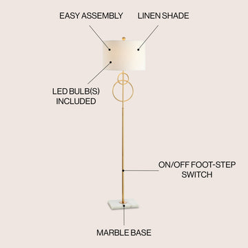 Haines 60" Modern Circle Marble/Metal LED Floor Lamp - JONATHAN Y